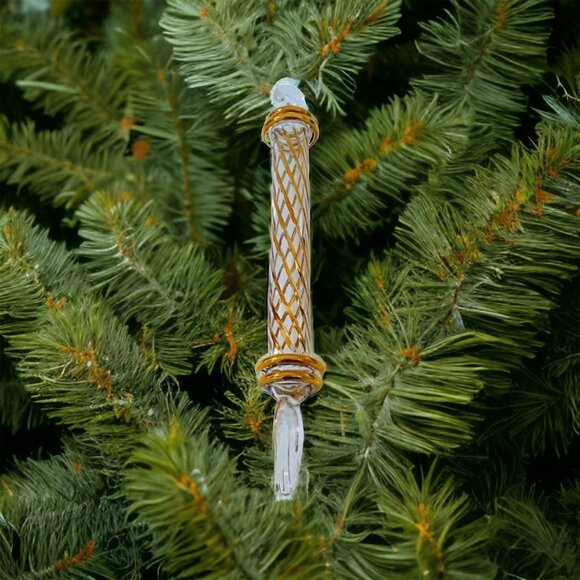 Oversized Egyptian Glass Teardrop Ornament Plaid Gold White Xmas 8.5” Holiday De - Picture 3 of 6